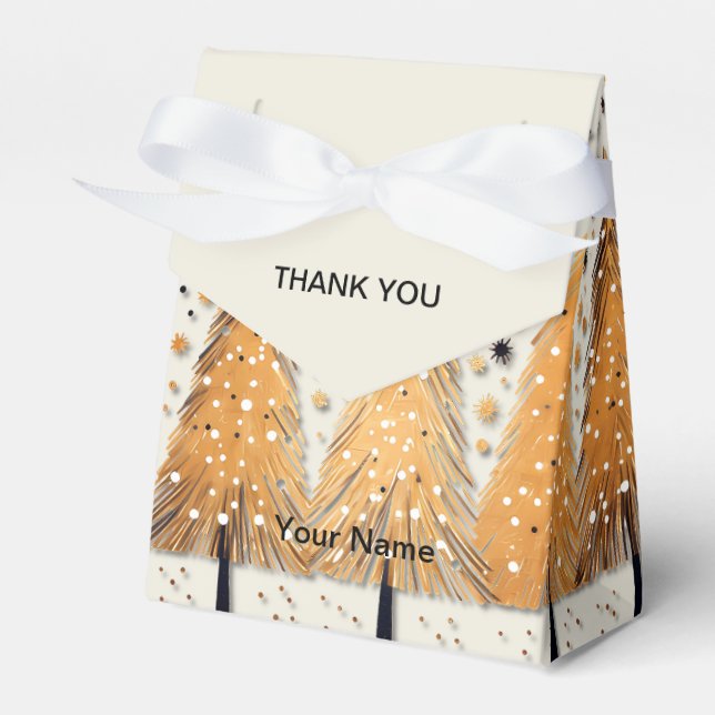 Golden Christmas Trees Shiny Snowflakes Holidays Geschenkschachtel (Vorderseite)