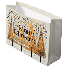 Golden Christmas Trees Shiny Snowflakes Holidays Große Geschenktüte