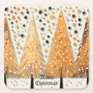 Golden Christmas Trees Shiny Snowflakes Holidays Rechteckiger Pappuntersetzer