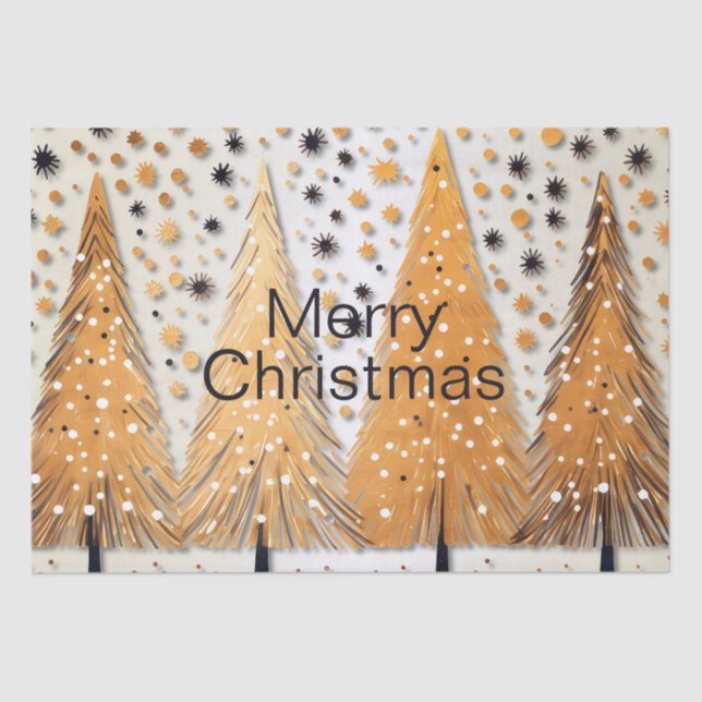 Golden Christmas Trees Shiny Snowflakes Holidays Seidenpapier (Vorderseite)