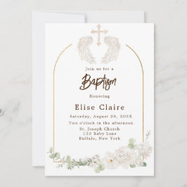 Golden Church Cross Flügel Blumentaufen Einladung