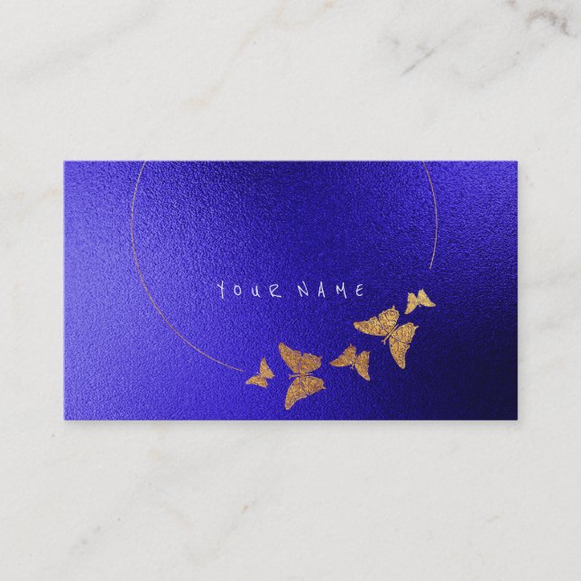 Golden Circle Blue Cobalt Butterfly Black Visitenkarte (Vorderseite)