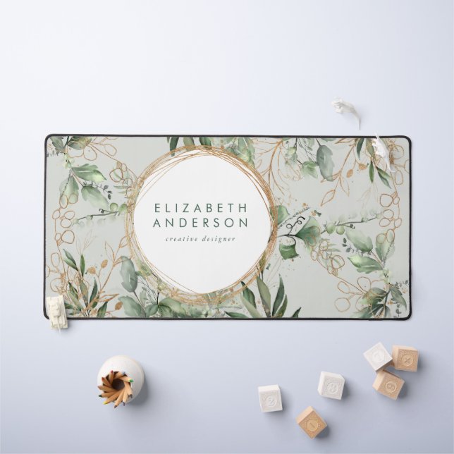 Golden Circles Eucalyptus Elegante Grüne große Mau Schreibtischunterlage (Kindertisch)