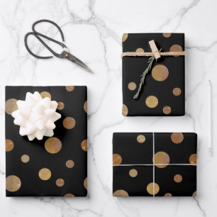 Golden Circles Polka Dots Geometric Black Geschenkpapier Set