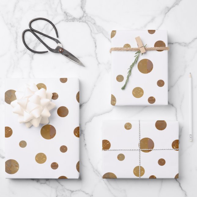 Golden Circles Polka Dots Geometric White Geschenkpapier Set (Vorderseite)