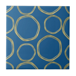 Golden Circles & Rustikales Aqua Blue Chic Moderne Fliese