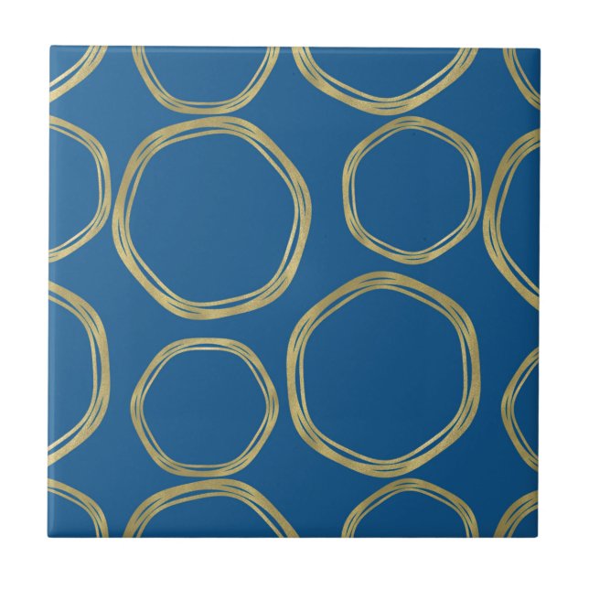 Golden Circles & Rustikales Aqua Blue Chic Moderne Fliese (Vorderseite)