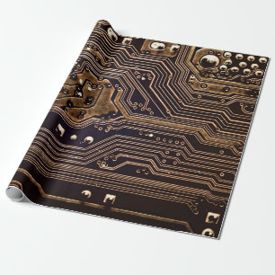Golden circuit board. Electronic computer hardware Geschenkpapier