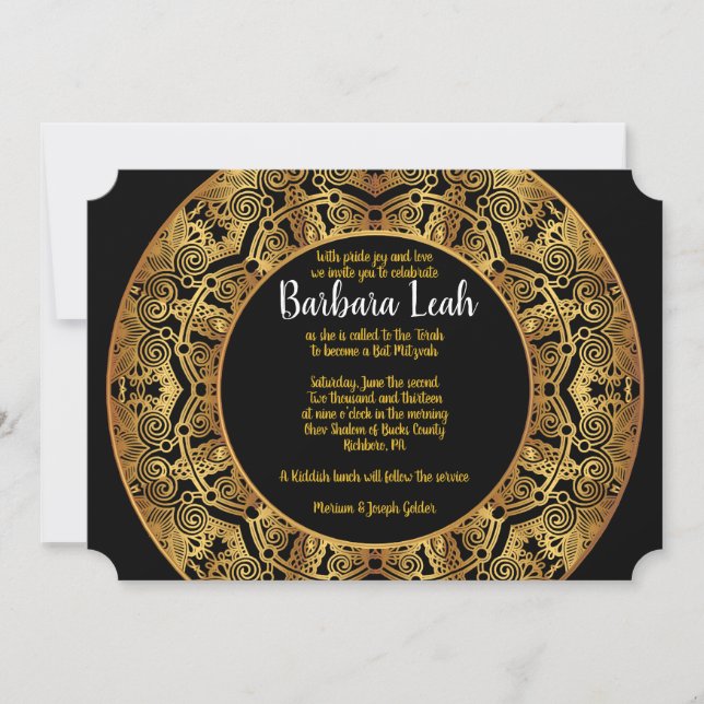 GOLDEN Circular Bat Mitzvah Einladung (Vorderseite)