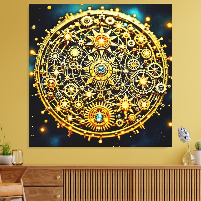 Golden Clockwork Celestial Art Leinwanddruck (Insitu (Wohnzimmer))