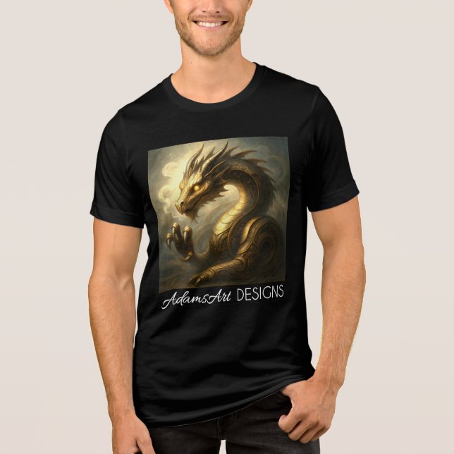 Golden Clockwork Dragon Fantasy Art  Tri-Blend Shirt (Vorderseite)