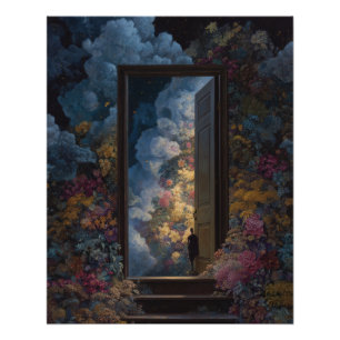 Golden Cloud Portal Dunkle Blumen-Fantasie-Kunst Poster