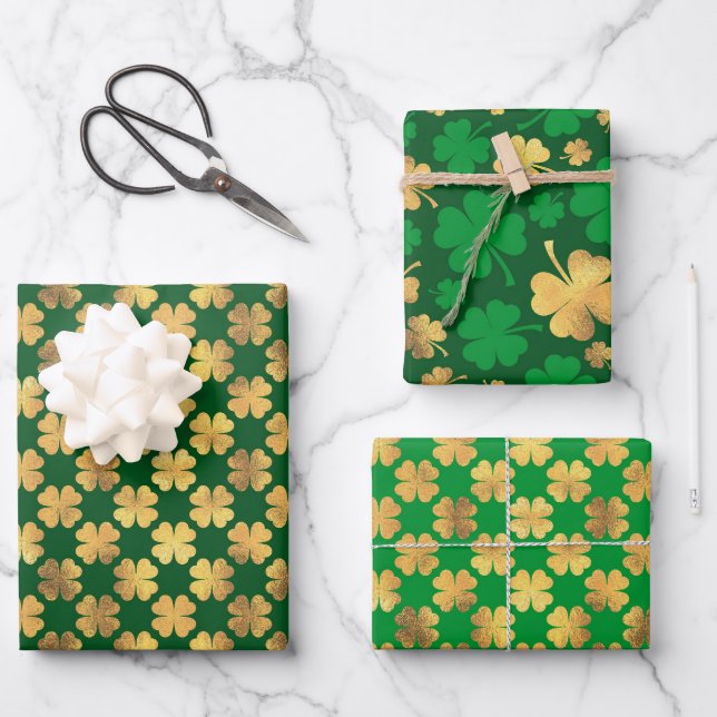Golden Clover Charm 🍀 Geschenkpapier Set (Vorderseite)