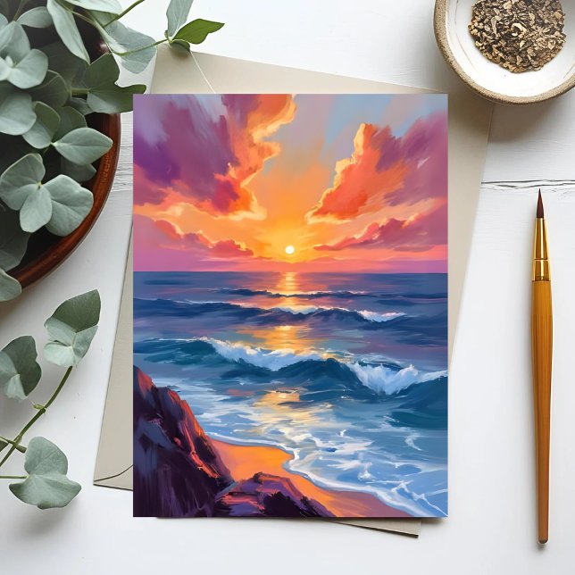 Golden Coast | Ocean Sunset Watercolor Painting Postkarte (Von Creator hochgeladen)