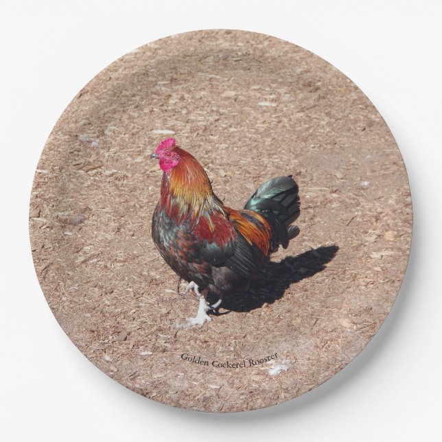 Golden Cockerel Rooster paper plate Pappteller (Vorderseite)