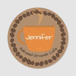 Golden Coffee Cup und Kaffeebohnen Namensschild