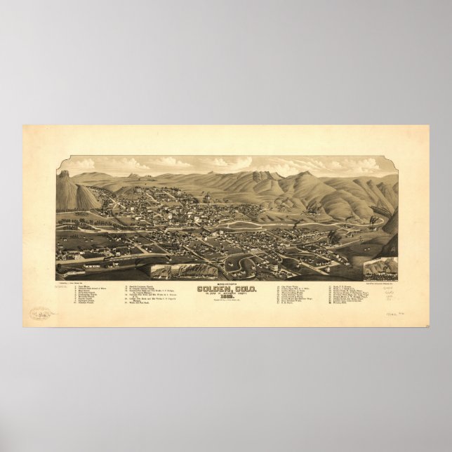 Golden Colorado 1882 Panoramakarte Poster (Vorne)