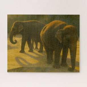 Golden Companies - Elefantentrio in warmer Atmosph Puzzle
