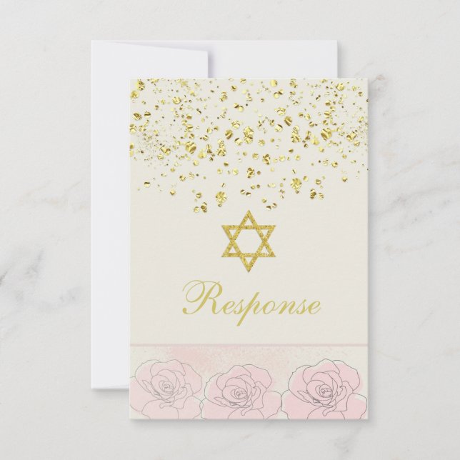 Golden Confetti Bat Mitzvah Reptilienkarte RSVP Karte (Vorderseite)