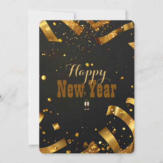 Golden Confetti Glitzer Explosion Neujahrskarte Einladung (Vorderseite)