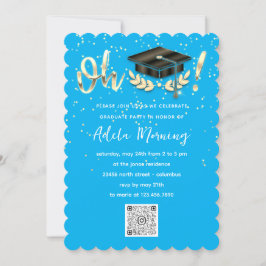 Golden Confetti Graduate Party QR Code Blau Einladung