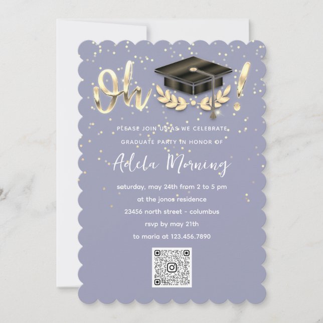 Golden Confetti Graduate Party QR Code Smoky Blau Einladung (Vorderseite)
