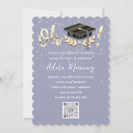 Golden Confetti Graduate Party QR Code Smoky Blau Einladung