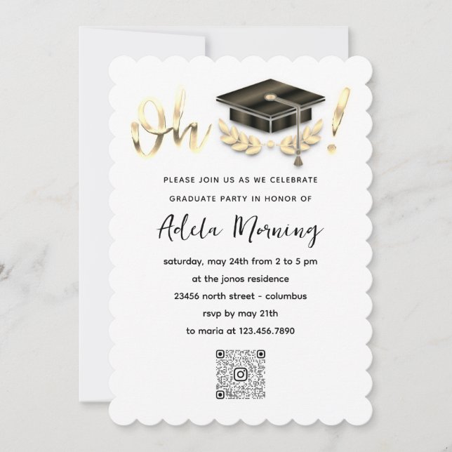 Golden Confetti Graduate Party QR Code White Einladung (Vorderseite)