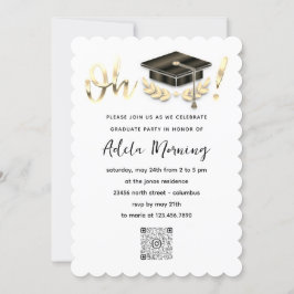 Golden Confetti Graduate Party QR Code White Einladung