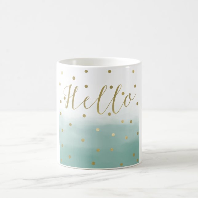Golden Confetti Mint Watercolor Hallo Kaffeetasse (Mittel)