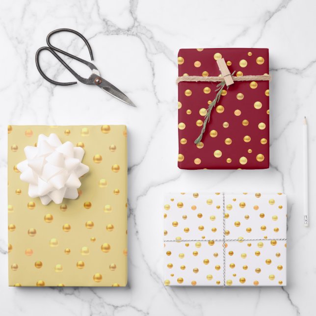 Golden Confetti on Golden, Burgund & White Geschenkpapier Set (Vorderseite)