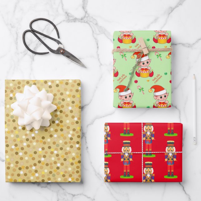 Golden Confetti, Weihnachtself, Nutcracker Geschenkpapier Set (Vorderseite)
