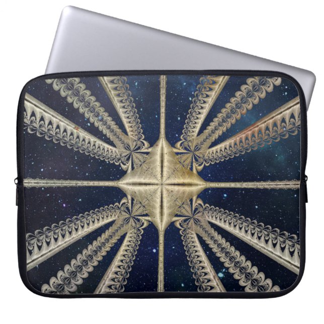 Golden Cosmic Chains Fraktal Laptop Sleeve (Vorderseite)