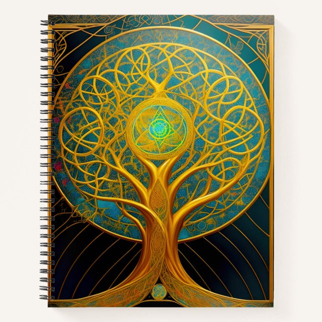 Golden Cosmic Tree of Life Notizbuch (Vorderseite)