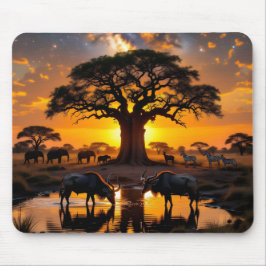 Golden Cosmic Watering Hole Sunset Mousepad