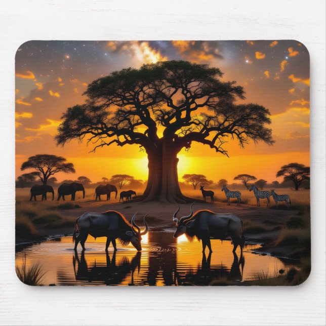 Golden Cosmic Watering Hole Sunset Mousepad (Vorne)