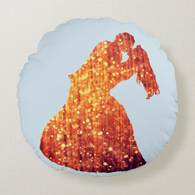 Golden Couple, Kiss, Romance Round-throw-Kissen Rundes Kissen (Vorderseite)