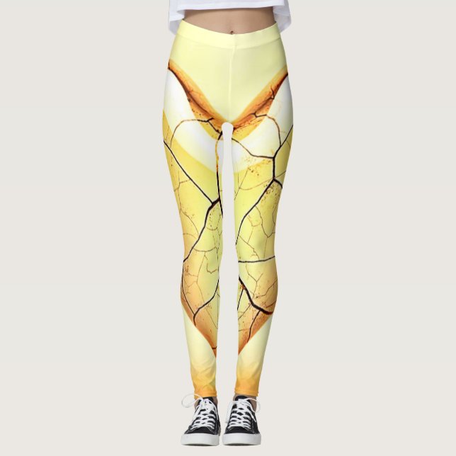 Golden Cracked Heart Art Leggings (Vorderseite)