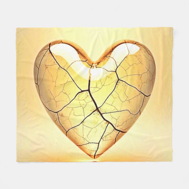 Golden Cracked Heart Kunst Fleecedecke (Vorderseite (Horizontal))