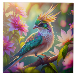 Golden Creaded Green Headed Finch Fantasy Bird Fliese