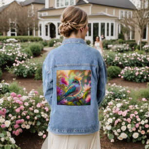 Golden Creaded Green Headed Finch Fantasy Bird Jeansjacke