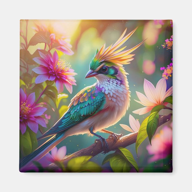 Golden Creaded Green Headed Finch Fantasy Bird Magnet (Vorne)