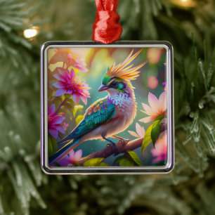 Golden Creaded Green Headed Finch Fantasy Bird Ornament Aus Metall