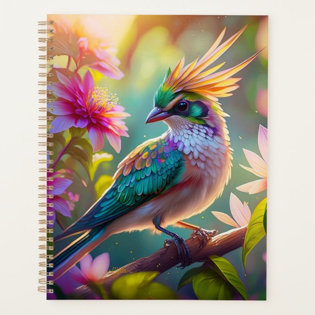 Golden Creaded Green Headed Finch Fantasy Bird Planer (Vorderseite)