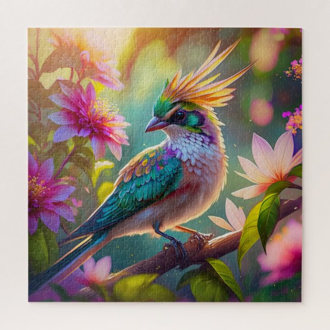 Golden Creaded Green Headed Finch Fantasy Bird Puzzle (Vertikal)