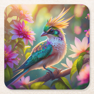 Golden Creaded Green Headed Finch Fantasy Bird Rechteckiger Pappuntersetzer