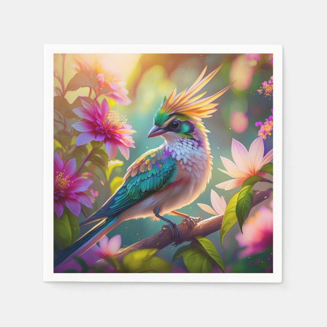 Golden Creaded Green Headed Finch Fantasy Bird Serviette (Vorderseite)