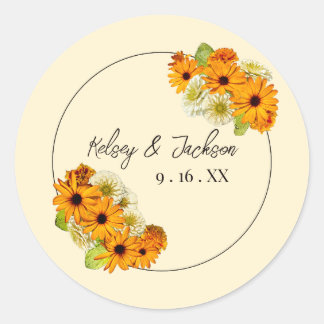 Golden & Cream Florals Wedding Runder Aufkleber