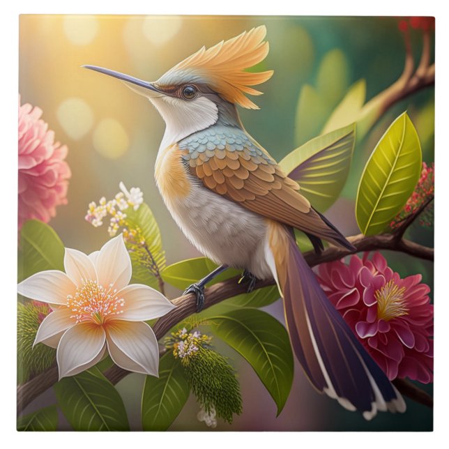 Golden Create Honeyeater Fantasy Bird Fliese (Vorderseite)
