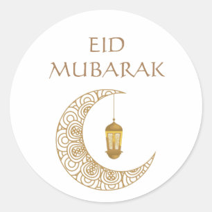 Golden Crescent Lantern Eid Mubarak islamisches Ge Runder Aufkleber